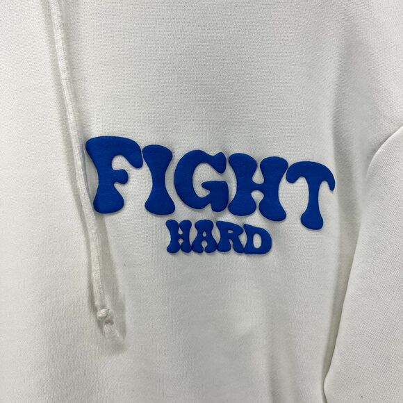 SHEIN Hoodie Womens XS White EZwear Blue Letter Graphic Drawstring Sweatshirt - Picture 4 of 16